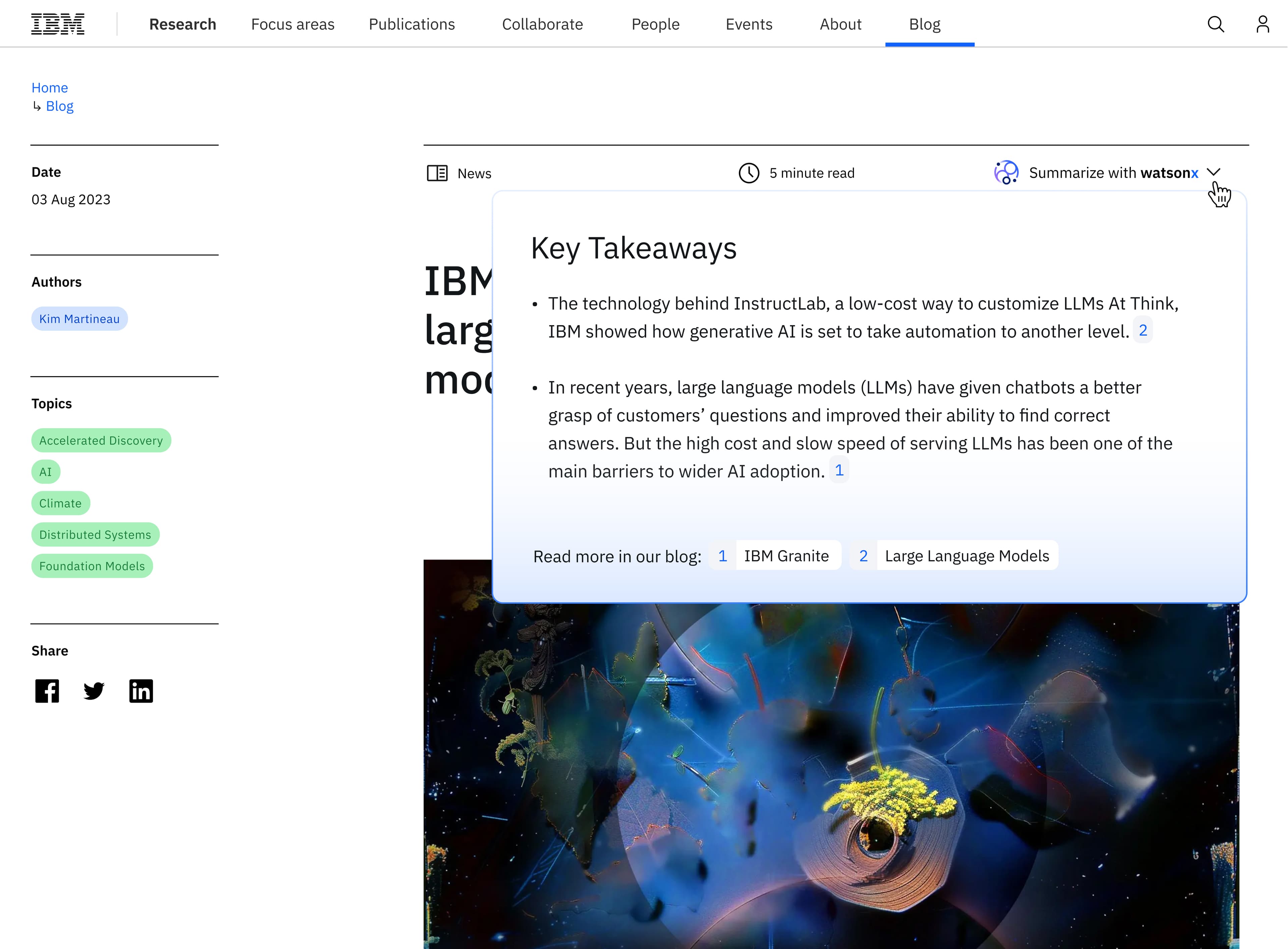 IBM Research takeaways feature at the top of a blog post.