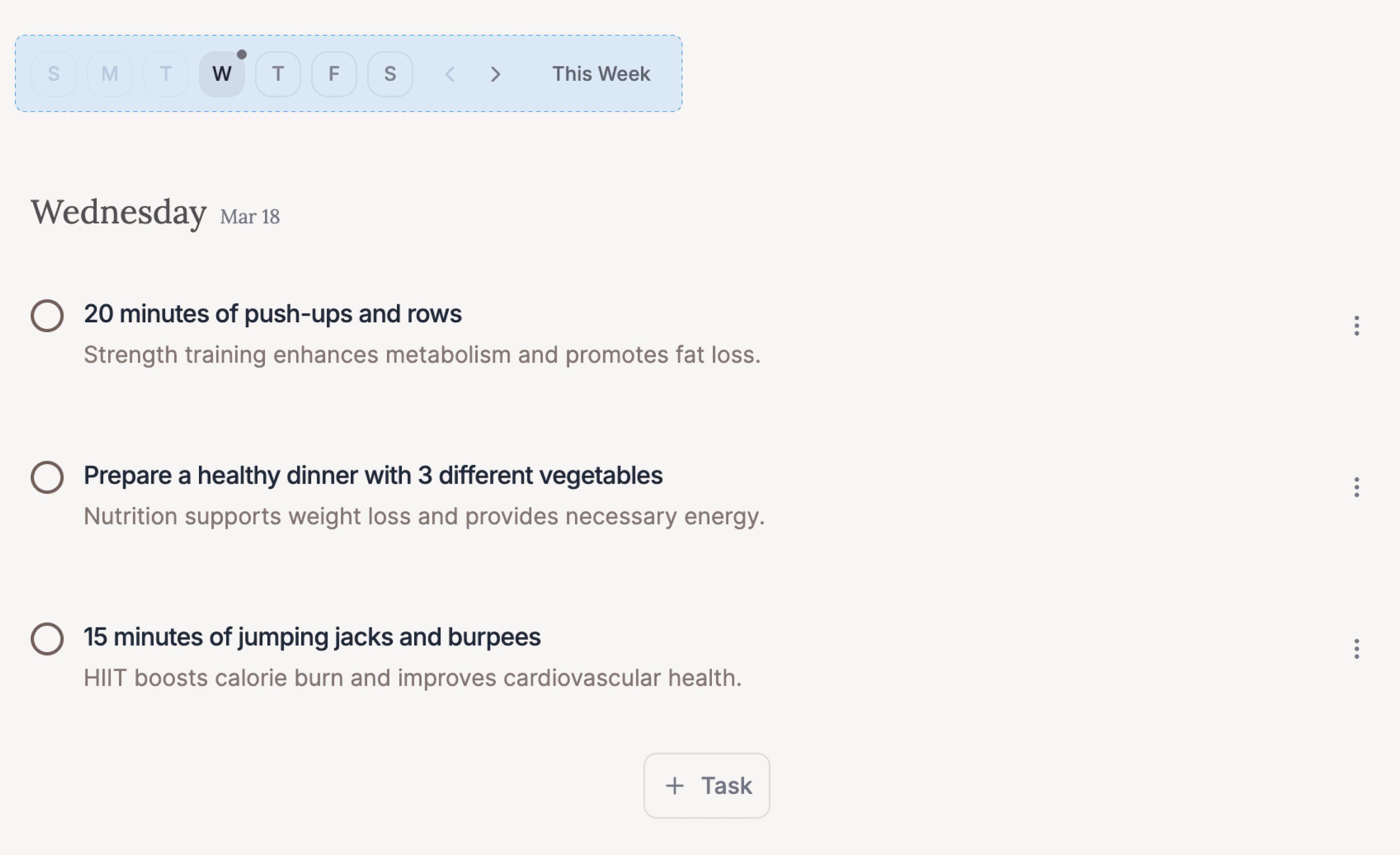 Refined Planner AI weekly plan focused on concrete daily action items.